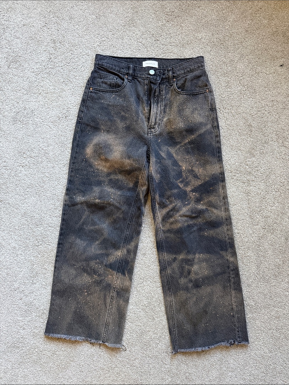 PacSun Women’s Black Washed Wide-Leg Jeans with Faded Tan Accents